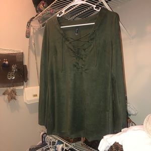 Suede Green Long Sleeve Blouse
